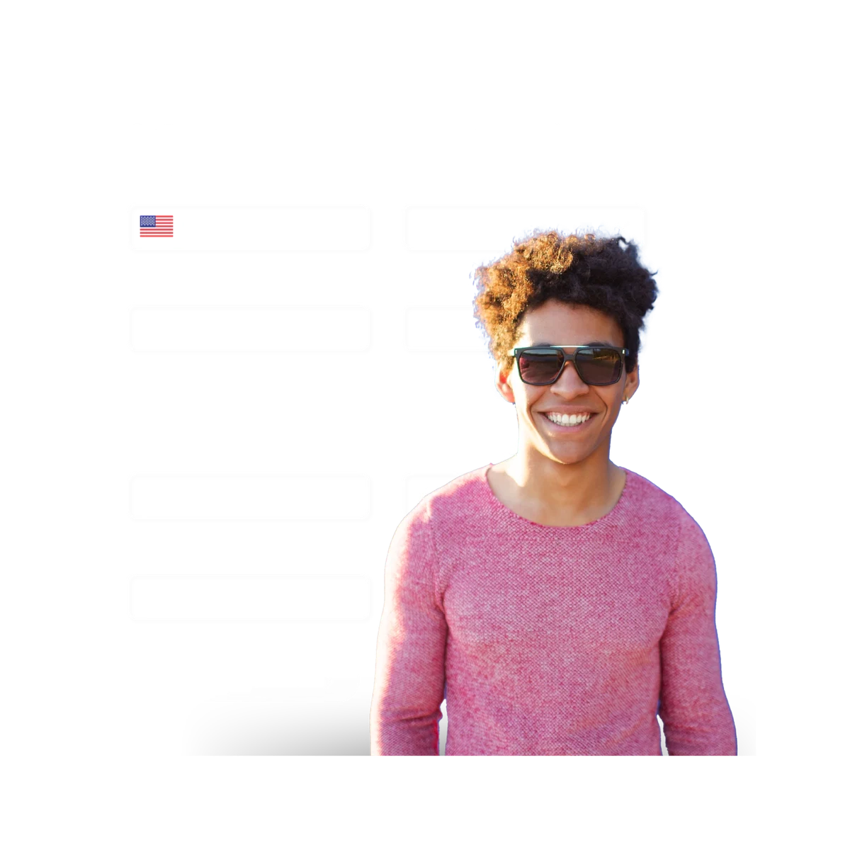 man with pink jumper and user details in the background