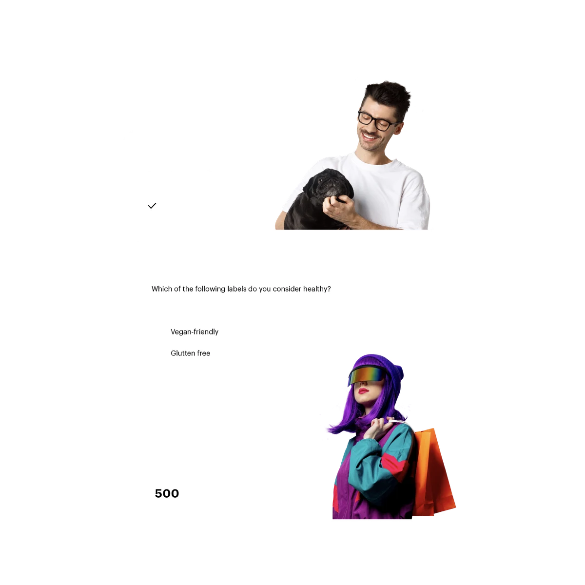 guy with dog and girl with shopping bags and data in the background