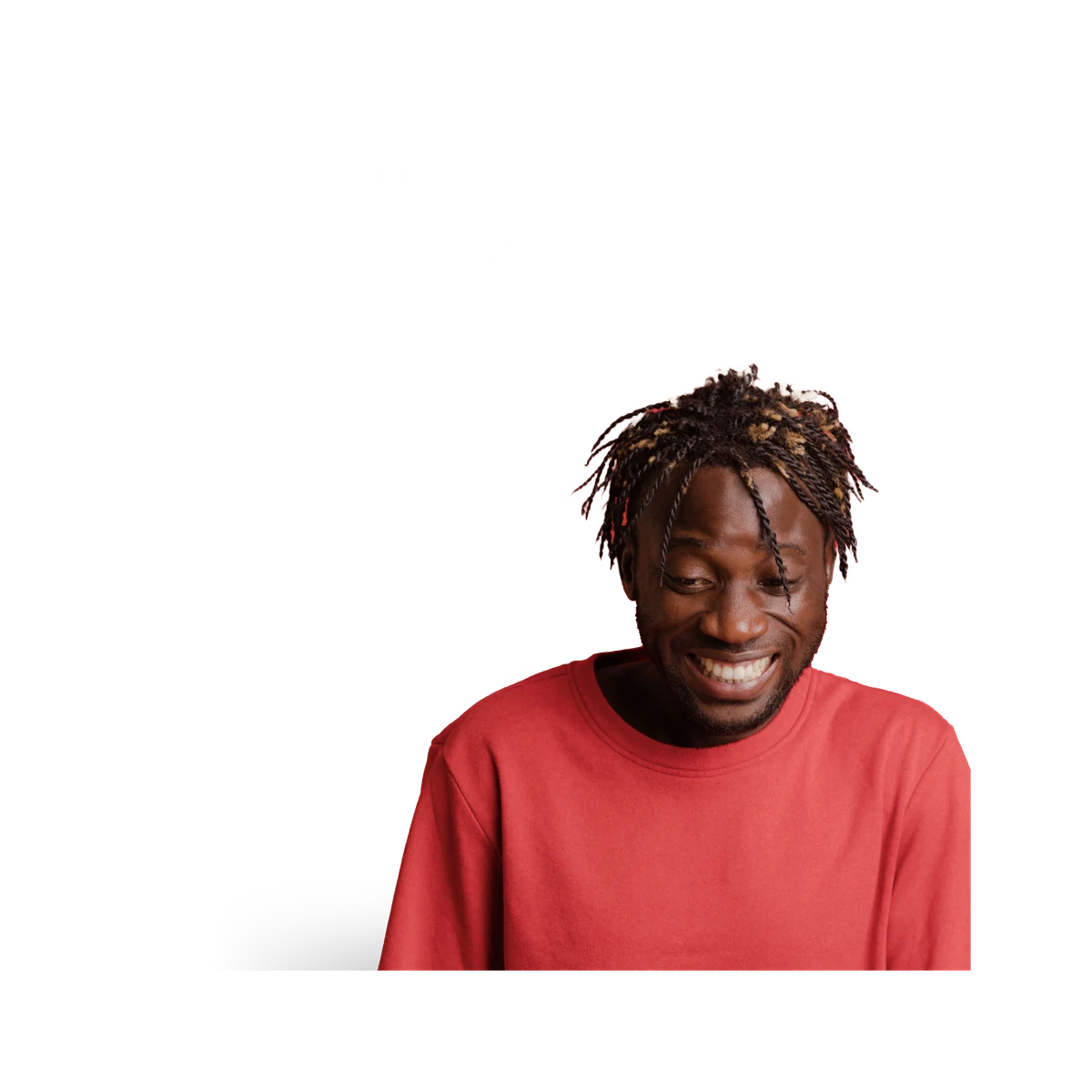 man with braids and audience graphics in the background